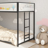 Adam Twin Twin Bunk Bed Metal Black with White Mesh Guard Rail for Kids and Adult, Low Profile and B083P170084