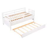ZUN Low Loft Bed Twin Size with Full Safety Fence, Climbing ladder, Storage Drawers and Trundle White WF312991AAK