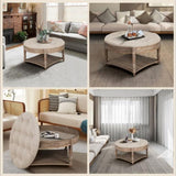 ZUN Large Round Waterproof Ottoman Coffee Table 2 Tier Oversized Button Tufted Ottoman with Wooden Shelf W1445P175897