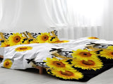 3 Pieces Black And White Background Sunflower Duvet Cover Set Yellow Flower Polyester Bedding Set 46040075