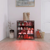 ZUN 4 Layers Black Shoe Cabinet with Glass Door and Glass Layer Shoes Display Cabinet with LED light W2139134910