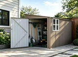 4*9FT Olive Grey Outdoor Metal Storage Shed, Galvanized Thick Frame Color Steel Tool House with 80842455