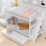 ZUN Twin over Twin Bunk Bed with Trundle and Storage, White 04852204