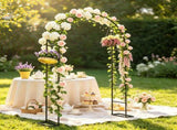 8 ft Black Steel Garden Arbor Trellis Large Base Arch Stand for Backyard Garden & Wedding Entrance 86372504