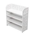 ZUN Wood-plastic Board Four Tiers Carved Shoe Rack White B 31111273