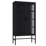 ZUN Double Glass Door Storage Cabinet with Adjustable Shelves and Feet Cold-Rolled Steel Sideboard W1673121037