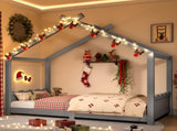 Twin House Floor Bed with Support Slats, Solid Wood House Bed Frame for Kids, No Box Spring Needed W1580P387838