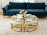 Modern Round Coffee Table Set with 4 Nesting Stools, Tempered Glass Top & Gold Metal Frame, Space N735P525144K