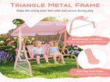 2-Seater Kids Patio Swing with Adjustable Canopy & Safety Belts Outdoor Toddler Swing Bench - PINK 49160533