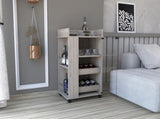 Bar Cart with Glass Door, 2-Side Shelves and Casters, Light Gray B097120618