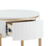 White High Gloss and Gold End Table with Metal Leg B062P209067