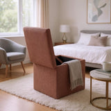 Brown Linen-Textured Storage Ottoman with Black Rubber Feet Compact Square Seat with Hidden 46931378