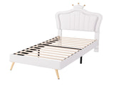 Twin Size Upholstered Bed Frame with LED Lights, Modern Upholstered Princess Bed With Crown WF315530AAK