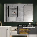 ZUN 40x30inch Glossy White Rectangular-Mounted Beveled Bathroom Mirror,Square Angle Metal Frame W2091128136