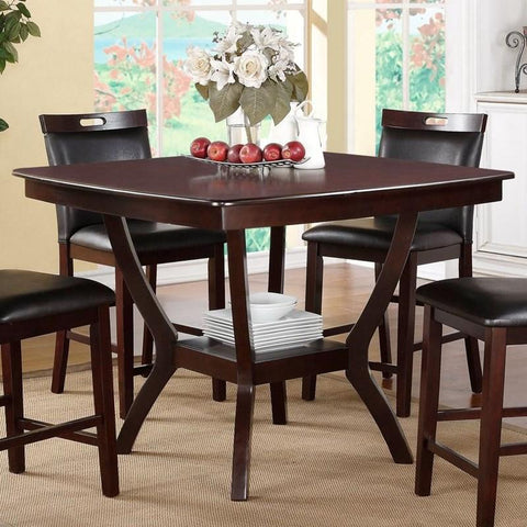 ZUN Dining Table Counter Height Dining Table 1pc Table w Shelve Solidwood Espresso Finish Dining Room B011P207141