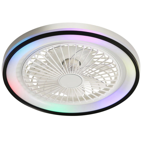 19 Inch RGB Dimmable Led Enclosed Ceiling Fan with Light Flush Mount Bladeless 6 Speed Remote W934P262275