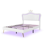 ZUN Queen Size Upholstered Bed Frame with LED Lights,Modern Upholstered Princess Bed With Crown WF307963AAK