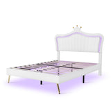 ZUN Queen Size Upholstered Bed Frame with LED Lights,Modern Upholstered Princess Bed With Crown WF307963AAK