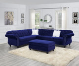 Living Room XL- Cocktail Ottoman Indigo Blue Velvet Accent Studding Trim Wooden Legs HSESF00F6436
