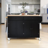 Kitchen Island Cart with Solid Wood Top and Locking Wheels,54.3 Inch Width,4 Door Cabinet and Two 59372861