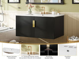 30" Vintage Bathroom with Ceramic Sink, with 3 Holes Single Ceramic Sink, Bathroom Storage N710P214100B