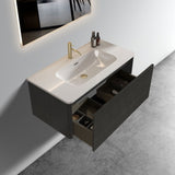 U058-Etna36W-308 Etna 36" Striped Brushed Black Oak Floating Bathroom Vanity with White Ceramic W1865P218041