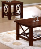 ZUN Modern Cherry Rubberwood 3pc Tables Set 1x Coffee Table and 2x End Tables MDF w/ Ogumi Veneer Top B011P237478