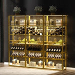 ZUN LED Tall Bar Cabinet Wine Rack, Gold Contemporary Standing Honeycomb Wine Rack with Glass Rack WF322558AAK