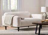 Boucl Fabric Loveseat Sofa - 50 Inch White Upholstered 2-Seater with Black Legs, Comfortable & N762P407898W