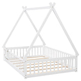 Full Tent-shaped Floor Bed, with Guardrails, Slats, Door ,White W504119507