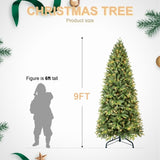 ZUN 9Ft Pre-Lit Slim Christmas Tree, Green, Fir Xmas 'Feel Real' Artificial Tree, White Lights, Metal W1773P203630