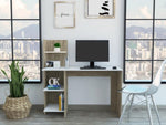 ZUN Vilna 120 Writing Desk , Four Shelves -Light Oak / White B20092055