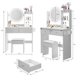 17" Round LED Mirror Vanity TableCushioned Stool, Equipped With 2 AC2 USB Power Socket, Big W3258P311343