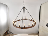 39.3 INCH Wood Wagon Wheel Chandelier Modern Farmhouse Pendant Light 20-Light Ceiling Hanging W5008P464781