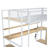 Twin Size Metal Loft Bed with Built-in Work Station, LED and Multiple Storage, White 81360789