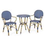 ZUN Outdoor PE Rattan and Aluminum 3 Piece French Bistro Set, Dark Teal & White, and Bamboo Finish 71424.00DT