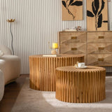 Vintage Fashion Style Cylindrical Nesting Coffee Table Set with Vertical Textured Embossed Design W757P264677