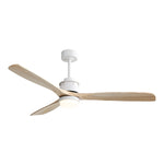 ZUN 60 Inch Ceiling Fan With Dimmable Led Light 3 Solid Wood Blades Remote Control Reversible DC Motor W882P147256