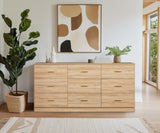 Modern Natural 9-Drawer Dresser for Bedroom - Ample Storage Wide Chest of Drawers, Sturdy & Safe W1785P221010