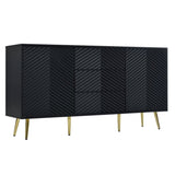 U_STYLE Modern Sideboard with Geometric Line Design, Conical Metal Legs, and Central Drawers for N711P192336B