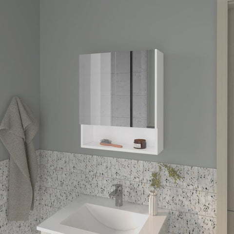 ZUN Lodge Medicine Cabinet with Mirrored Doors and Open Storage, White B128P263726