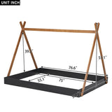 Full Size Tent Floor Bed with Triangle Structure, BlackBrown WF307379AAB