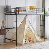 ZUN Twin Size Metal Loft Bed with Safety Guardrails & 2 Built-in Ladders, Loft Bunk Bed Frame for Teens 06576360