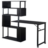 ZUN Home Office Computer Desk L-Shaped Corner Table, Rotating Computer Table with 5-Tier Bookshelf, Four 06880194