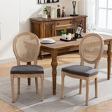 A&A Furniture,French Style Solid Wood Frame Antique Painting Linen Fabric Rattan Back Dining W1143141069