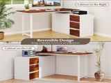 Reversible L-Shaped Desk with Built-in Charging Station, Home Office Desk with Drawers & File 06314956
