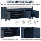 ZUN Storage Bench with 3 Shutter-shaped Doors, Shoe Bench with Removable Cushion and Hidden Storage 51949526