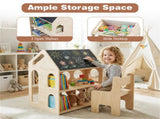 3-in-1 Kids Table and Chair Set, 55.8850.8069.85 cm House-Shaped Activity Table with Chalkboard & 85710156