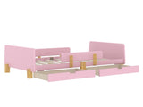 Twin Size Platform Bed with Storage Drawers, Solid Wood Beds Frame with Bed Guardrail, Small Shelf, W1580P373242