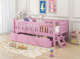 Wood Twin Size Platform Bed with Guardrail and 2 Drawers, Pink N709P242145H